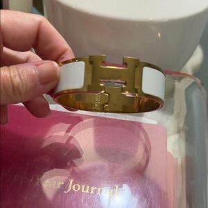 Faux  Clic H White Enamel Narrow Bracelet
